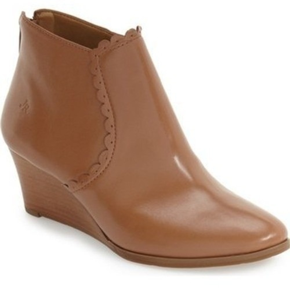 Jack Rogers Emery Wedge Bootie 7.5M Scalloped Leather Ankle Boots Preppy‎ Luxury